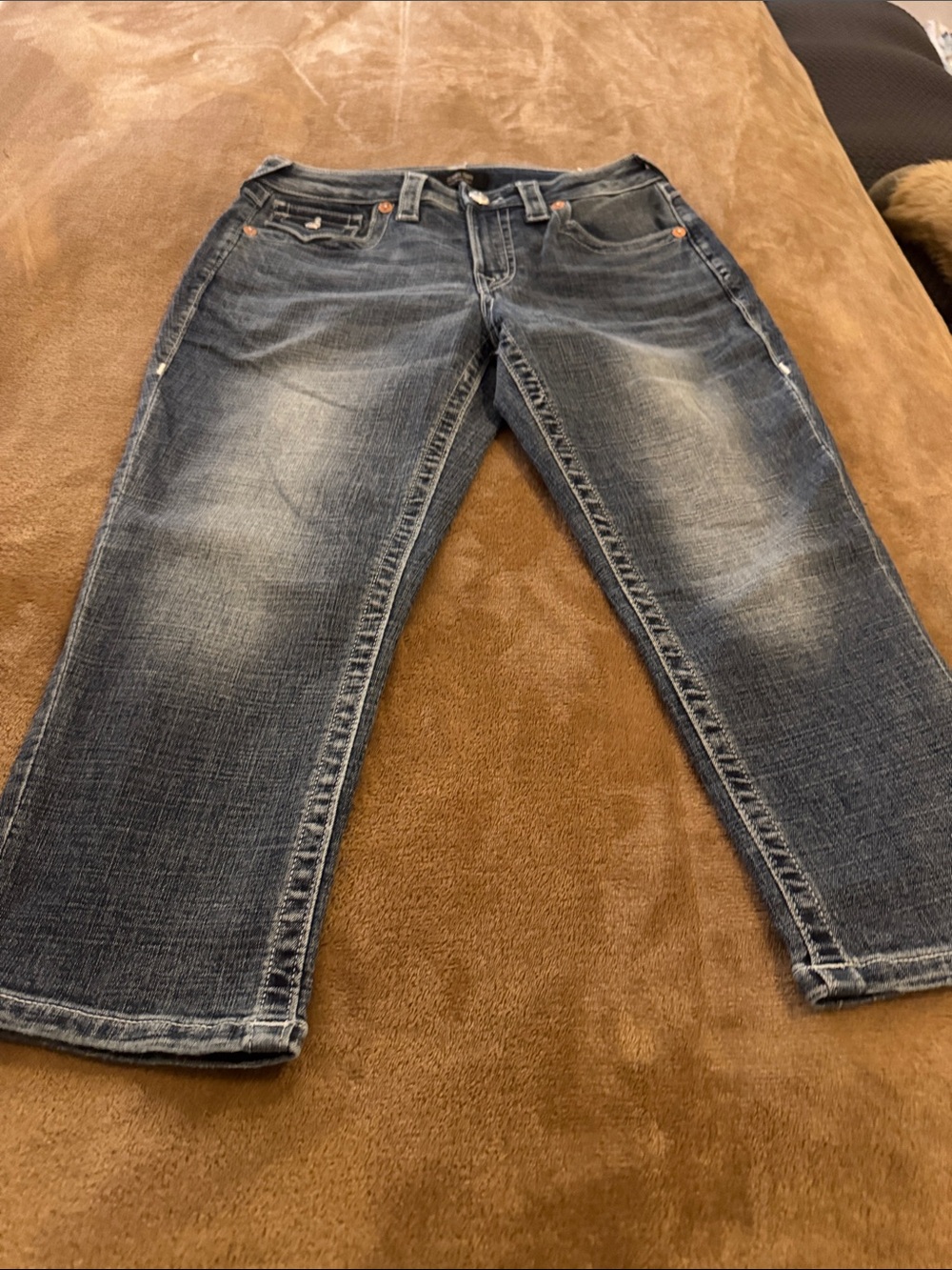 True Religion Women's Distressed Dark Blue Capris